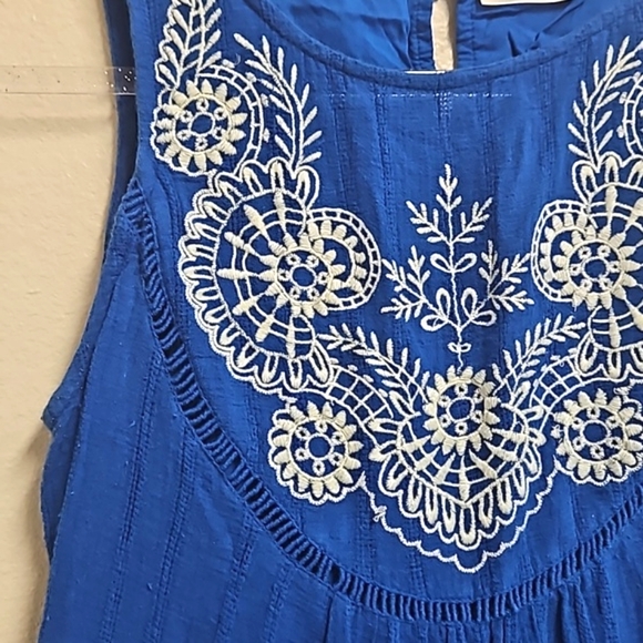 Anthropologie Meadow Rue sleeveles blue dress embroidered scallop hem women's 0 - Picture 7 of 15